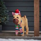 Figura de Natal Bulldog Francês Iluminado 55 cm com Gorro e Cachecol