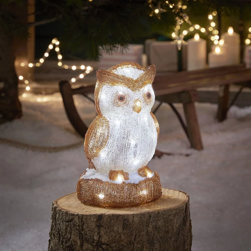 Figura de Natal Coruja de Acrílico Iluminada 24 cm – 30 LEDs a Pilha