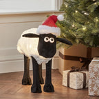 Figura de Natal Ovelha Iluminada 50 cm com Gorro de Papai Noel