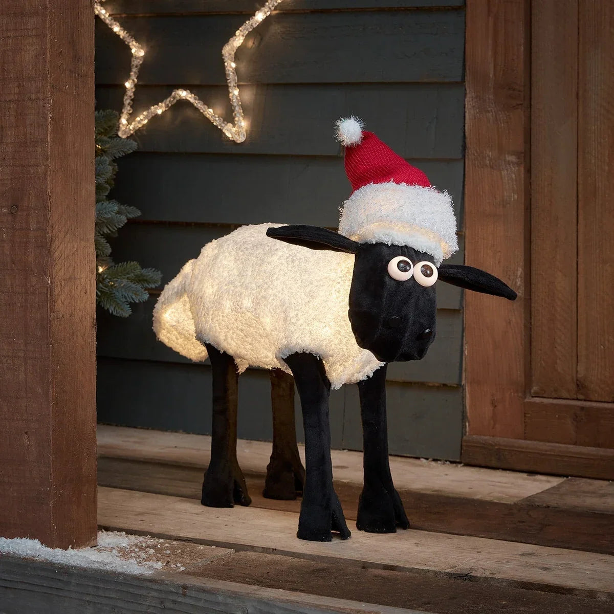 Figura de Natal Ovelha Iluminada 50 cm com Gorro de Papai Noel