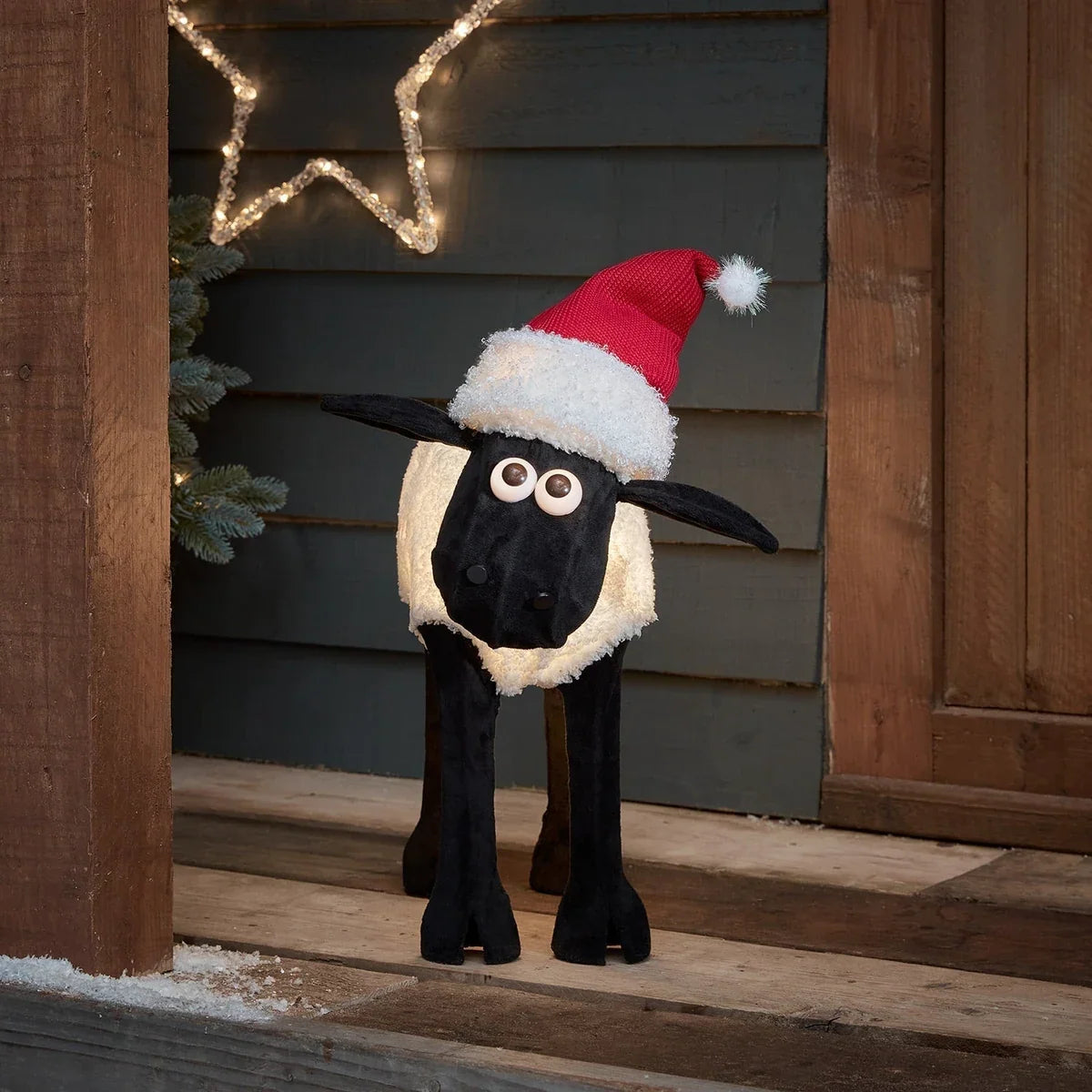 Figura de Natal Ovelha Iluminada 50 cm com Gorro de Papai Noel