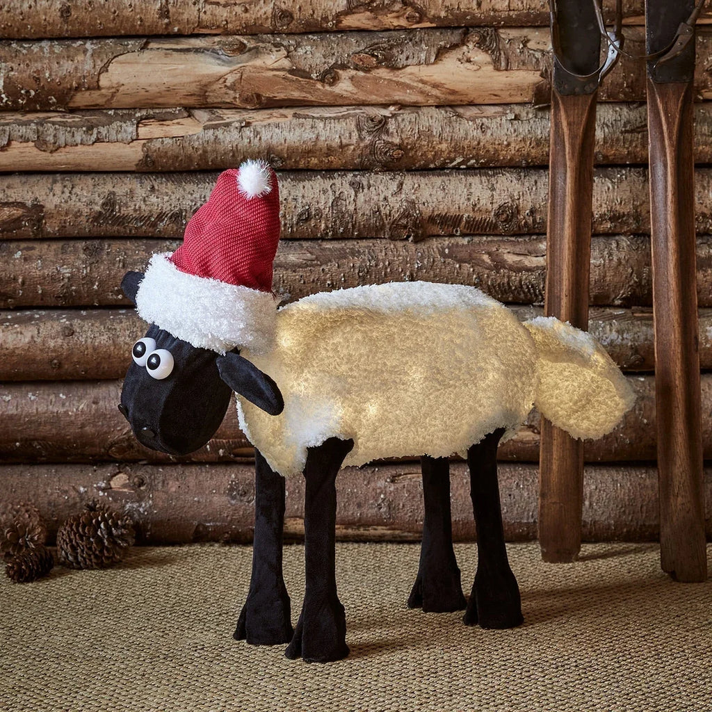 Figura de Natal Ovelha Iluminada 50 cm com Gorro de Papai Noel