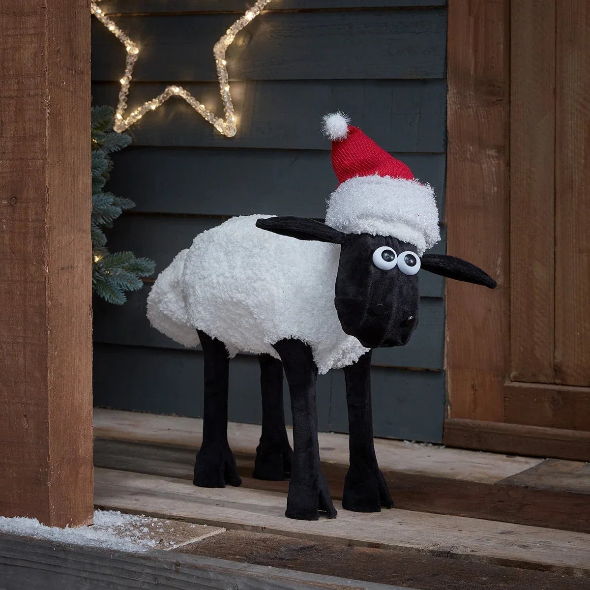 Figura de Natal Ovelha Iluminada 50 cm com Gorro de Papai Noel