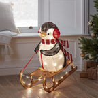 Figura de Natal Pinguim no Trenó Iluminado 66 cm – 60 LEDs Branco Quente