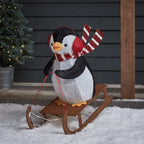 Figura de Natal Pinguim no Trenó Iluminado 66 cm – 60 LEDs Branco Quente