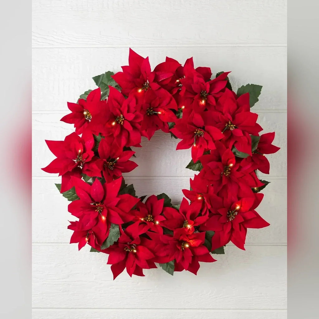 Guirlanda Natal Flores Vermelhas com LED 90 cm