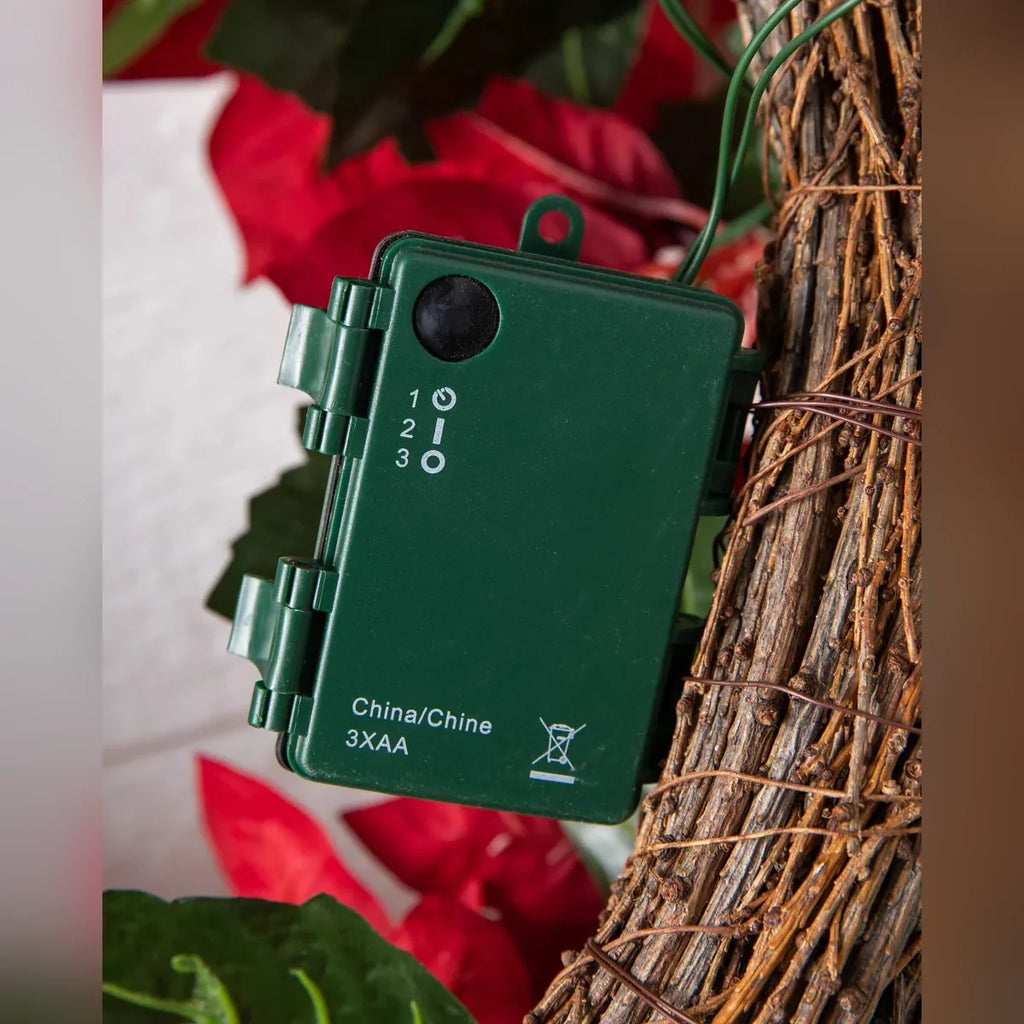 Guirlanda Natal Flores Vermelhas com LED 90 cm