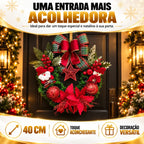 Guirlanda de Natal Papai Noel 40cm - Laço Xadrez e Estrela