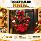 Guirlanda de Natal Papai Noel 40cm - Laço Xadrez e Estrela