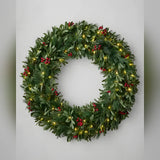 Guirlanda de Natal 90 cm com LED, Folhagens Verdes e Frutas Vermelhas