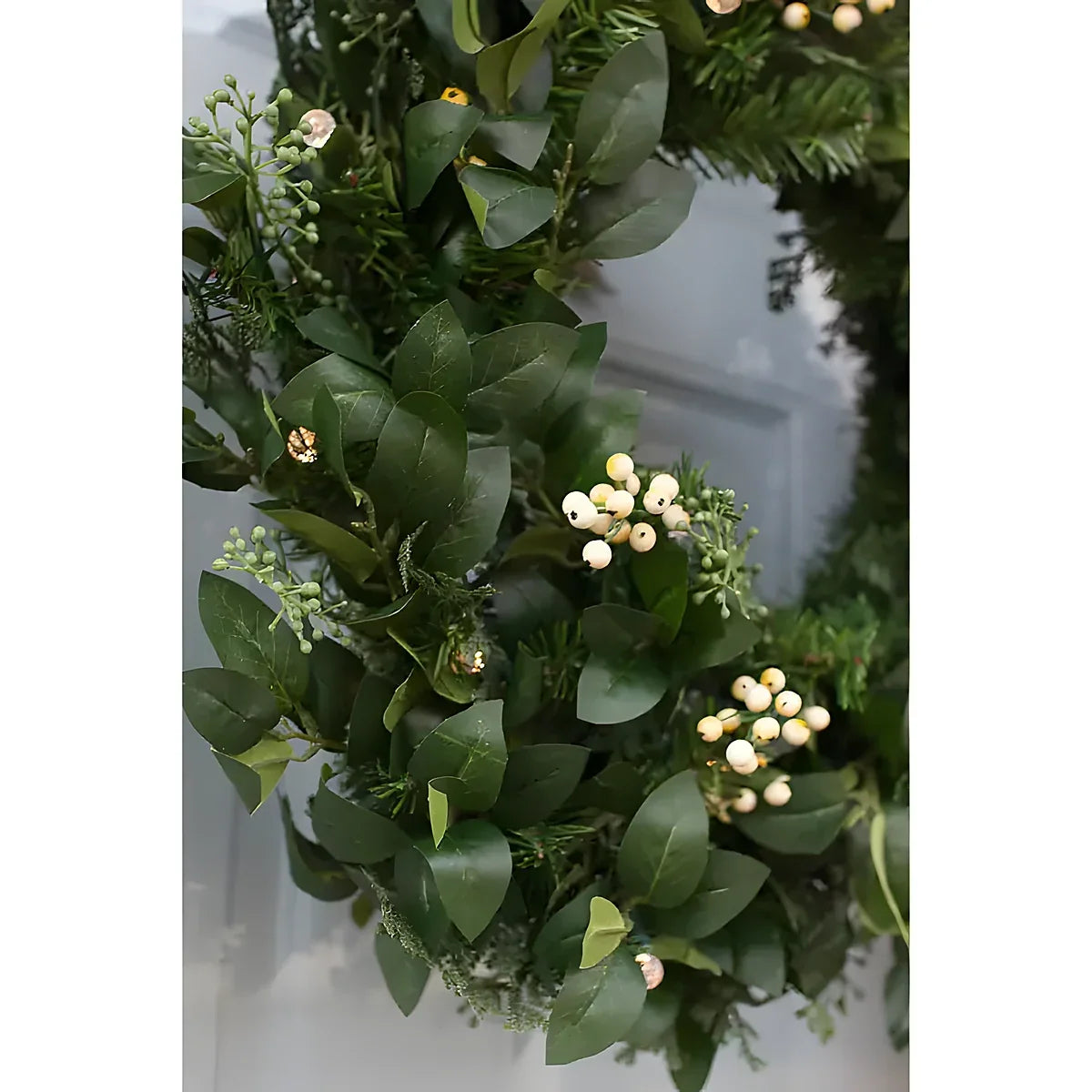 Guirlanda de Natal 90 cm com LED, Folhagens Verdes e Mini Frutas Claras