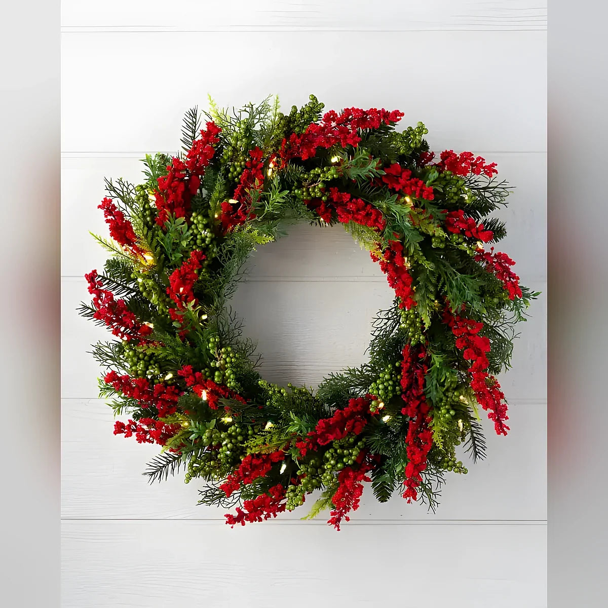 Guirlanda de Natal 90 cm com LED e Galhos de Frutinhas Vermelhas