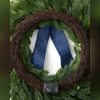 Guirlanda de Natal 90 cm com LED, Laço Azul e Folhagens Verdes