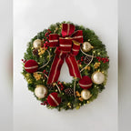 Guirlanda de Natal 90 cm com LED, Laço Vermelho, Bolas Douradas e Frutas Vermelhas