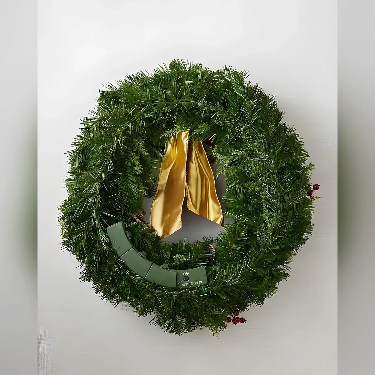 Guirlanda de Natal 90 cm com LED, Laço Vermelho, Bolas Douradas e Frutas Vermelhas