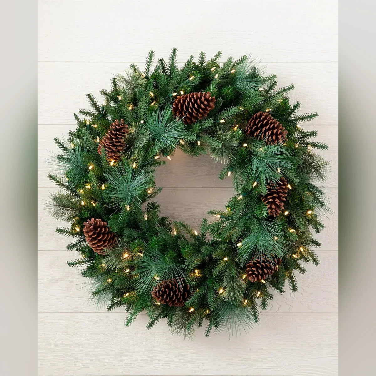 Guirlanda de Natal 90 cm com LED, Pinhas e Folhagens Verdes