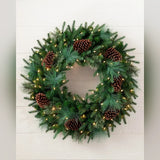 Guirlanda de Natal 90 cm com LED, Pinhas e Folhagens Verdes