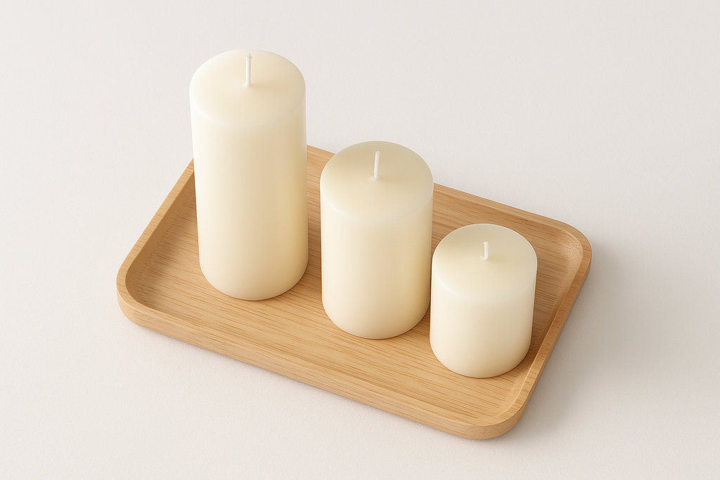 Kit 3 Velas Decorativas com Bandeja de Madeira