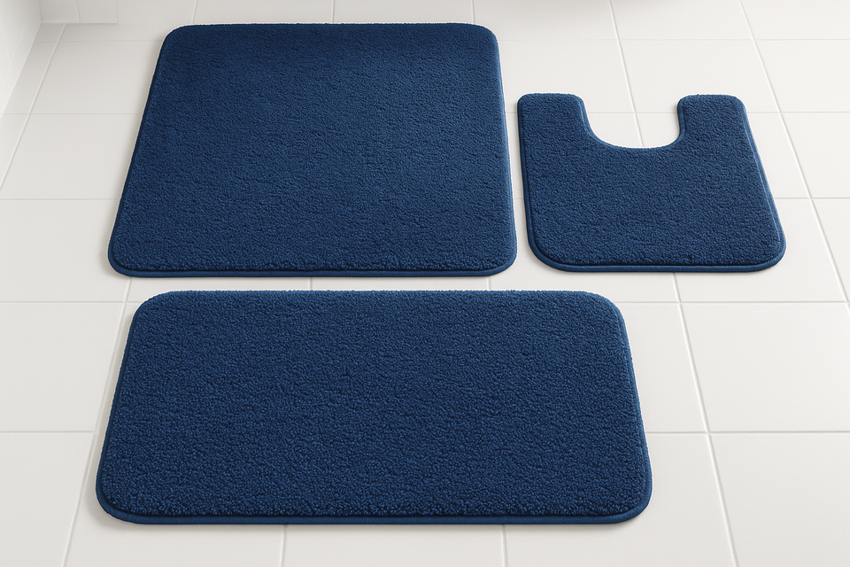 Conjunto 3 Tapetes Banheiro Azul - Tamanhos Coordenados