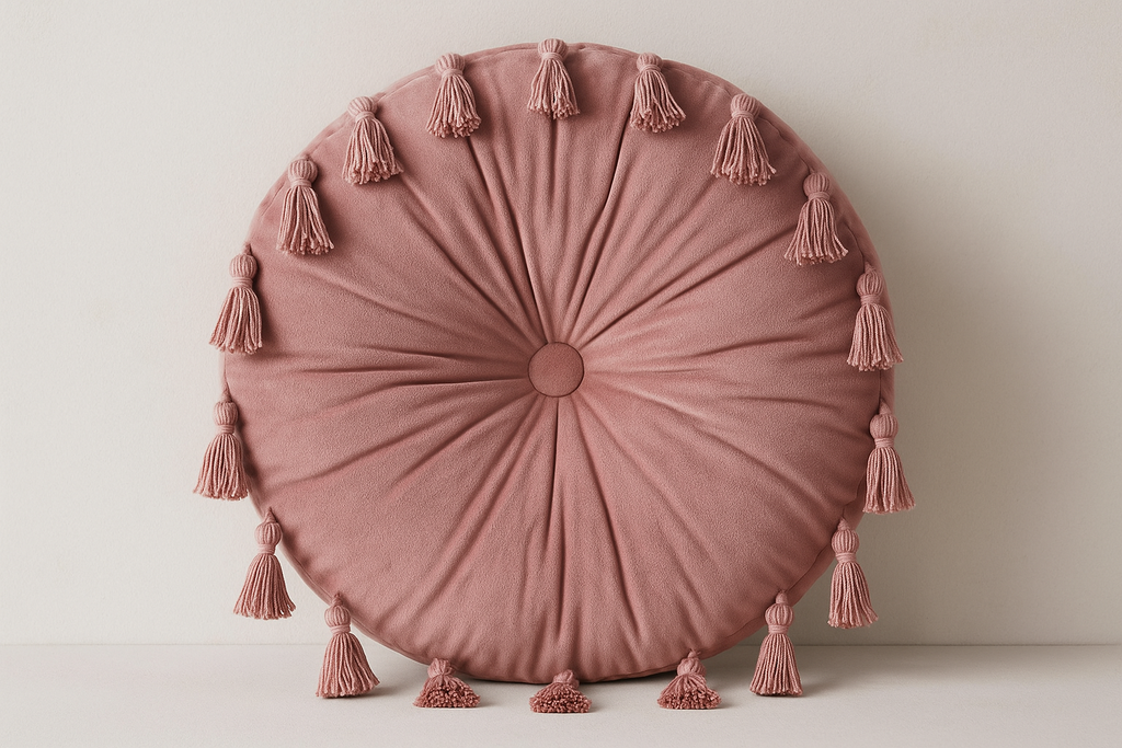 Almofada Redonda Rosa Seco com Franjas - Boho 40cm