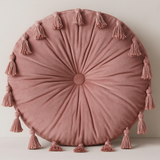 Almofada Redonda Rosa Seco com Franjas - Boho 40cm
