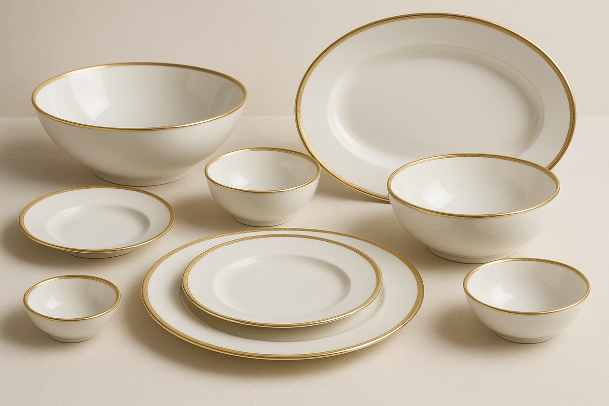 Aparelho de Jantar Porcelana Branca Filete Dourado - 20 Peças