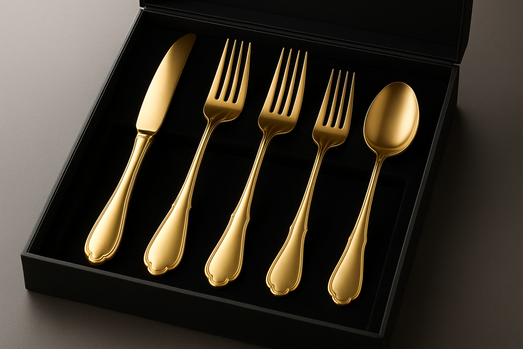 Conjunto Talheres Dourados Premium - 48 Peças Banhado Ouro