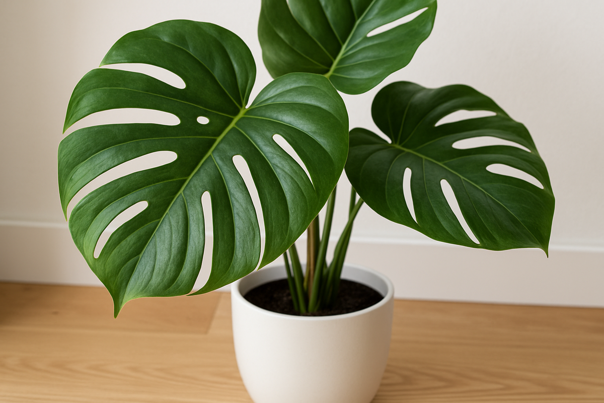 Planta Artificial Monstera Deliciosa 80cm com Vaso Cerâmica