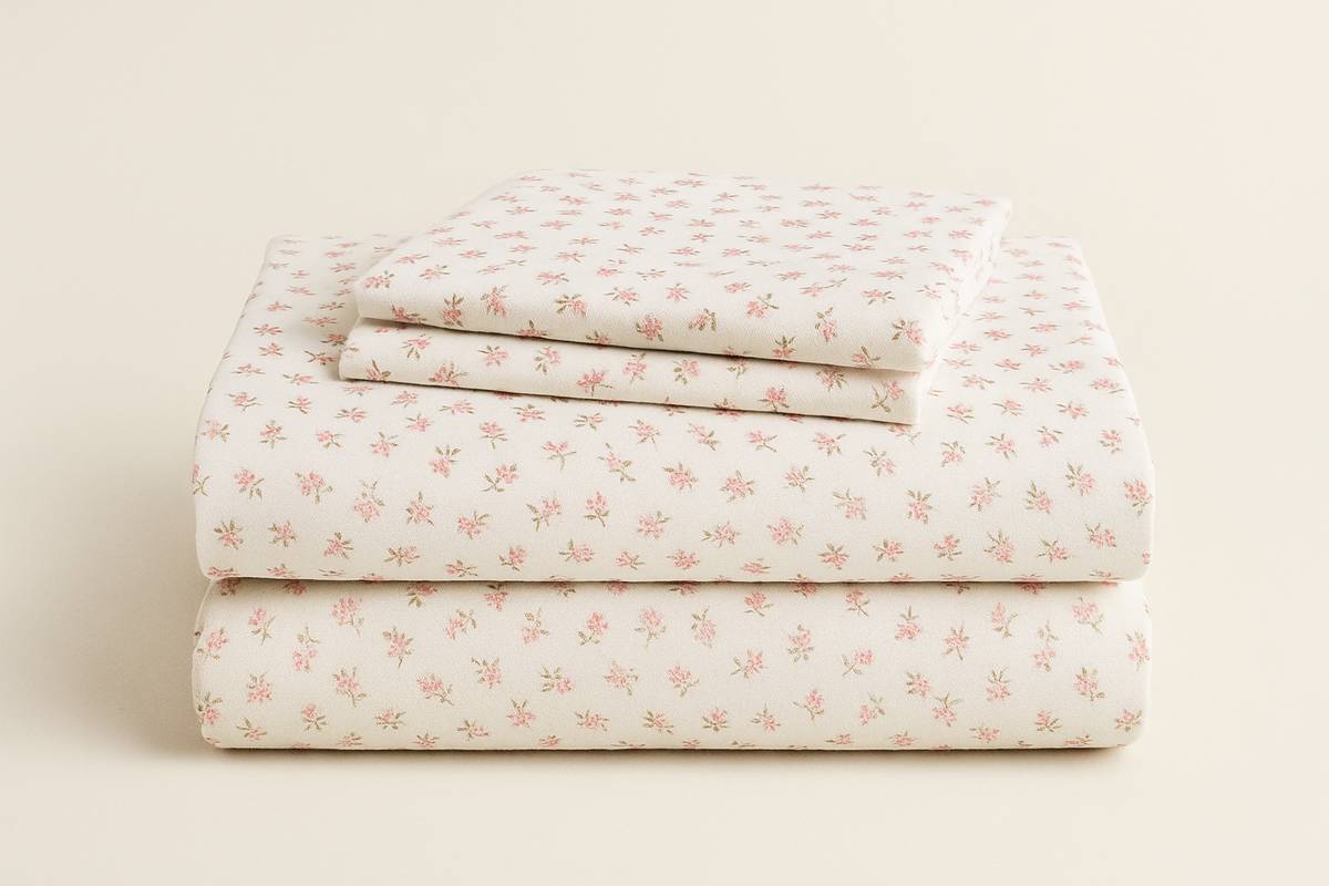 Jogo de Cama Solteiro Floral Rosa e Branco - 2 Peças