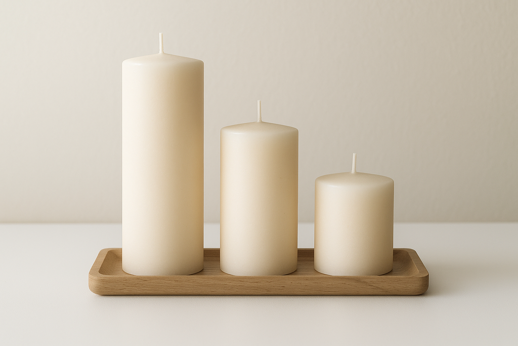 Kit 3 Velas Decorativas com Bandeja de Madeira