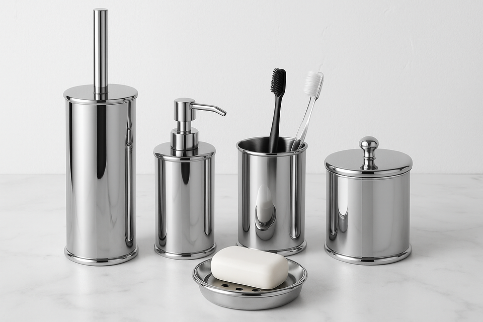 Conjunto 5 Acessórios Banheiro Chrome - Kit Completo