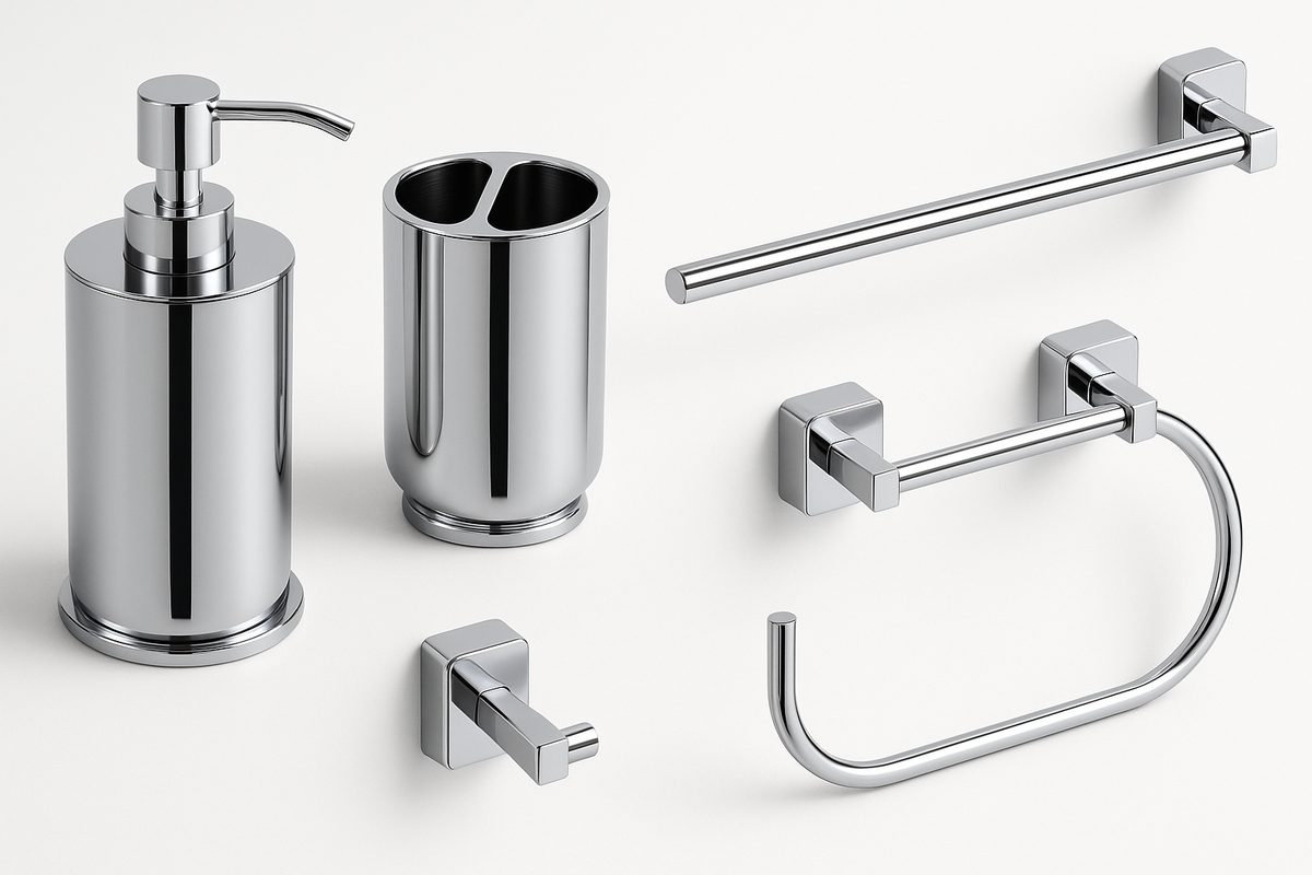 Conjunto 5 Acessórios Banheiro Chrome - Kit Completo