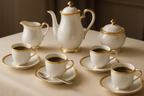 Conjunto 6 Xícaras Café Porcelana Dourada - Com Pires