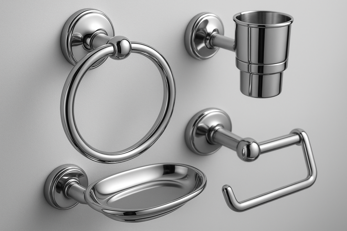 Conjunto 5 Acessórios Banheiro Chrome - Kit Completo
