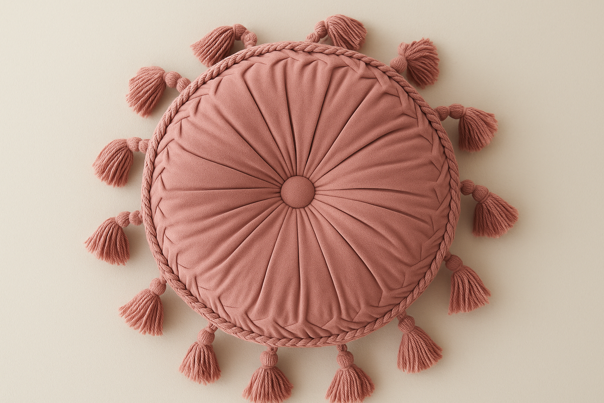 Almofada Redonda Rosa Seco com Franjas - Boho 40cm