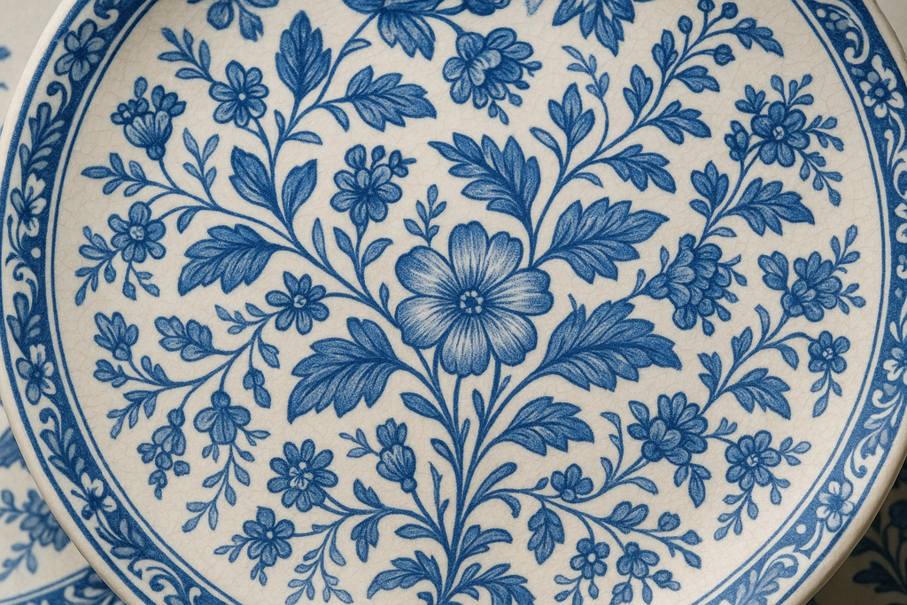 Conjunto 6 Pratos Decorativos Botânicos Azul - Cerâmica Artística