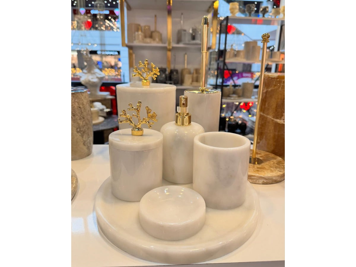 Conjunto de banheiro turco clássico com 7 peças de mármore Branco