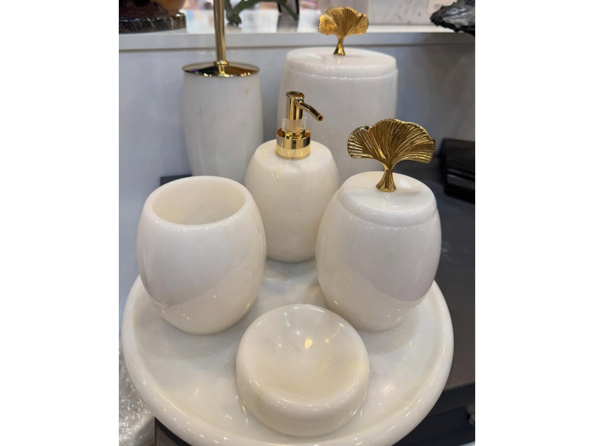 Conjunto de banheiro turco oval com 7 peças de mármore Branco