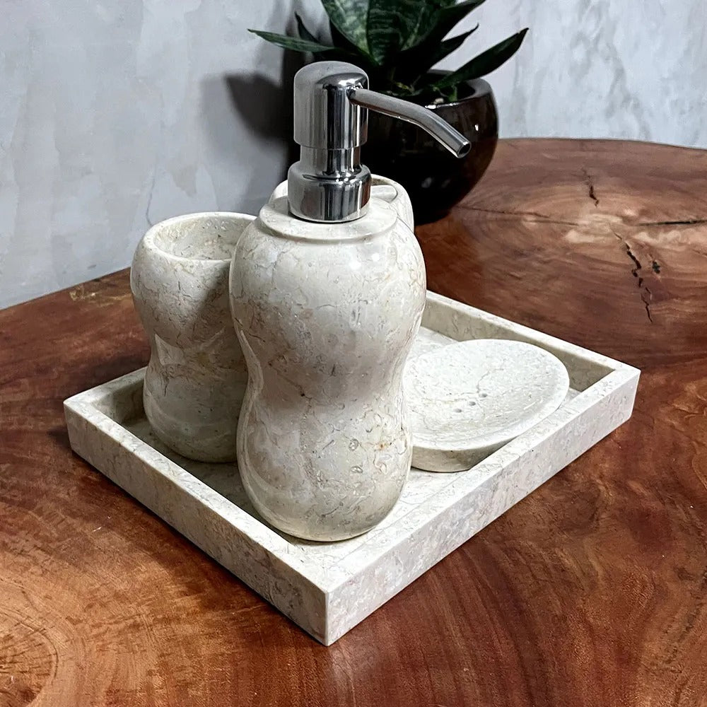 Conjunto de Banheiro em Mármore Natural Travertino Branco - 5 peças