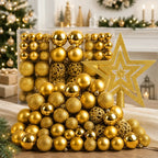 Kit 100 Bolas de Natal Douradas 3, 4 e 6 cm + Ponteira Estrela + Maleta Organizadora