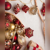Kit 24 Enfeites para Árvore de Natal Vermelho e Dourado com Bolas e Pendentes