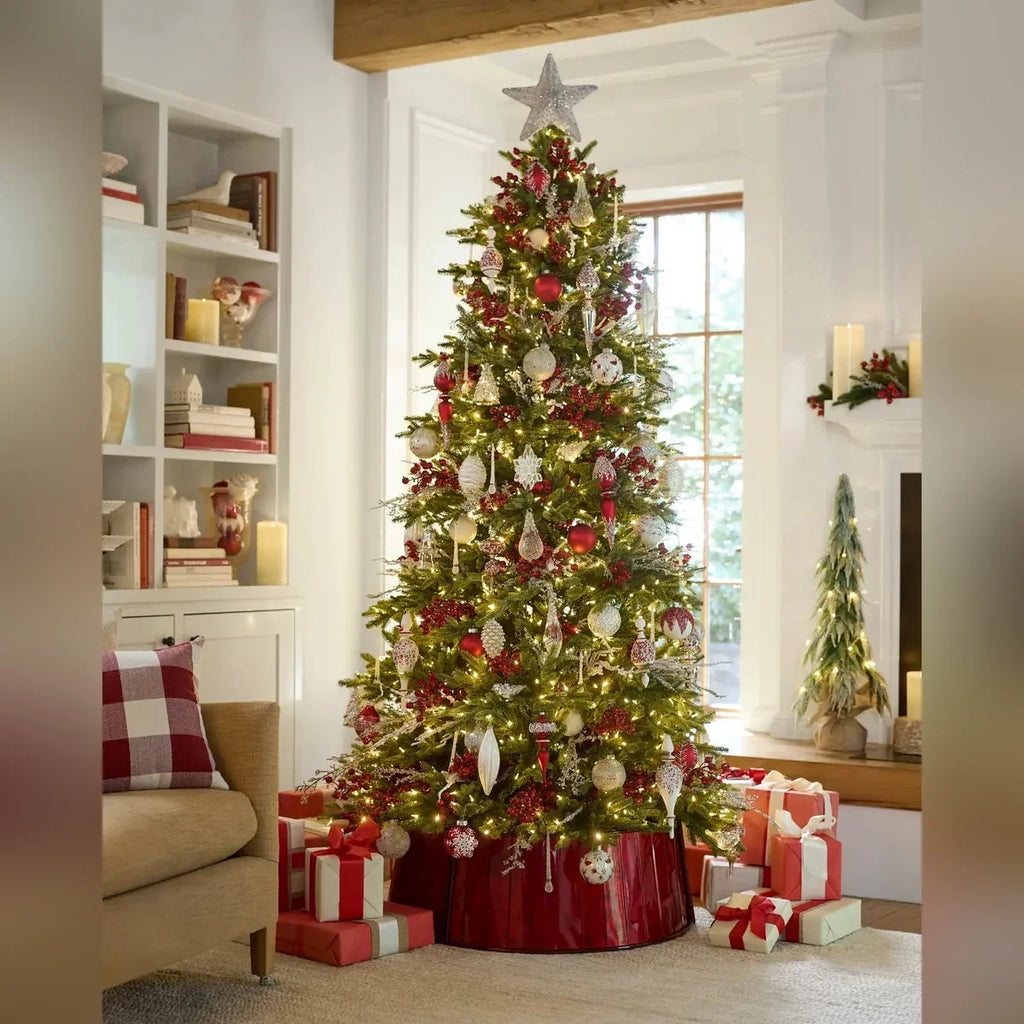Kit 25 Enfeites para Árvore de Natal Vermelho, Branco e Prata – Coleção Inverno Clássico