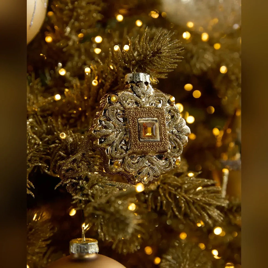 Kit 30 Enfeites para Árvore de Natal Dourado e Champagne com Pedrarias Decorativas