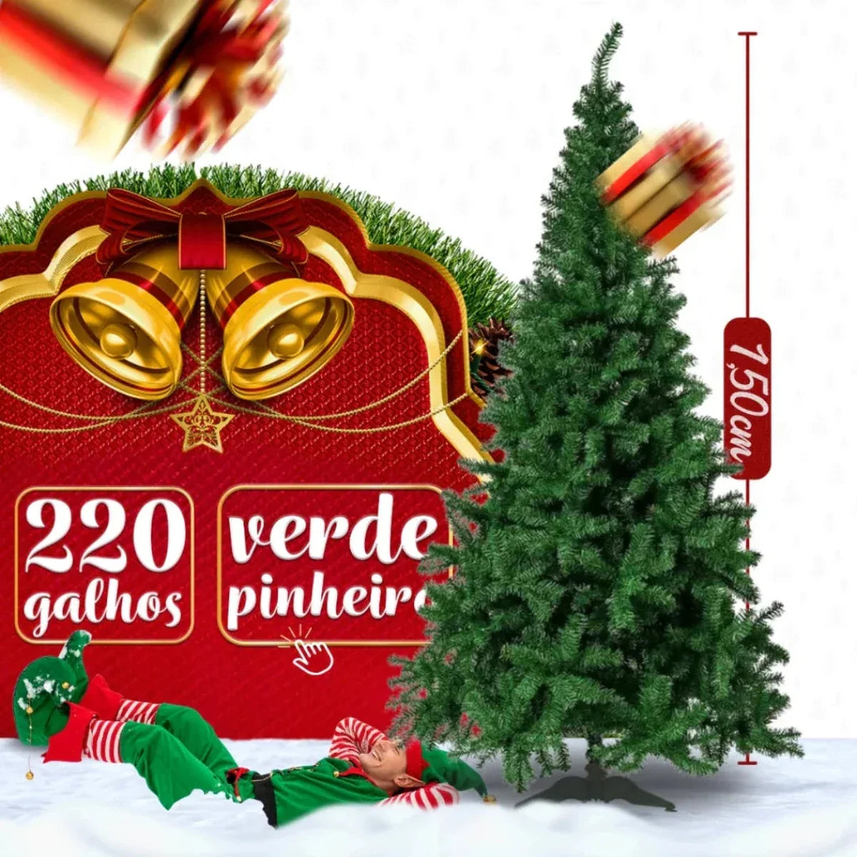 Kit Árvore de Natal Completa Decorada com Enfeites e Pisca LED – 1,20 m, 1,50 m ou 1,80 m