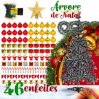 Kit Árvore de Natal Completa Decorada com Enfeites e Pisca LED – 1,20 m, 1,50 m ou 1,80 m