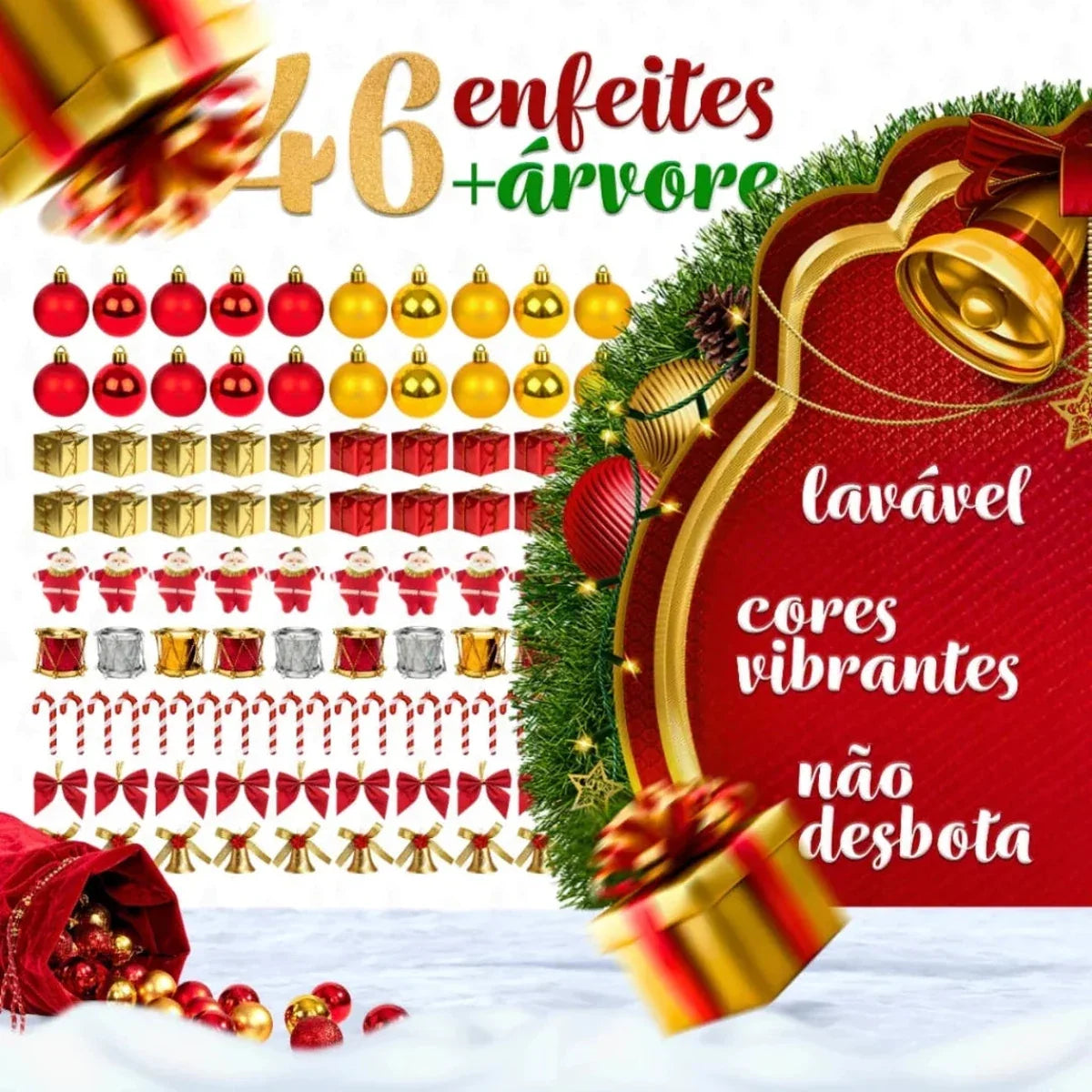 Kit Árvore de Natal Completa Decorada com Enfeites e Pisca LED – 1,20 m, 1,50 m ou 1,80 m