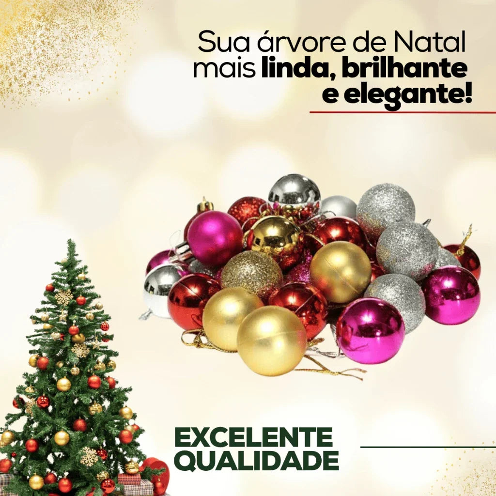 Kit 12 Bolinhas de Natal - 4 Cores, 3cm a 8cm