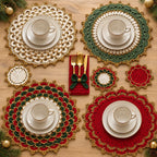 Kit Mesa Posta de Crochê Natalino - 12 Peças