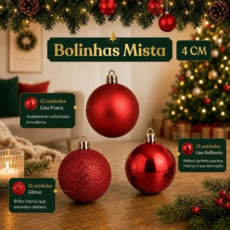 Kit 100 Bolinhas de Natal + Ponteira Estrela e Maleta