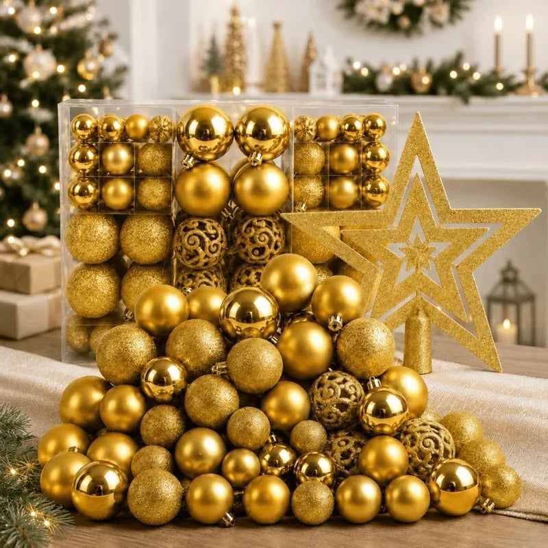 Kit 100 Bolinhas de Natal + Ponteira Estrela e Maleta